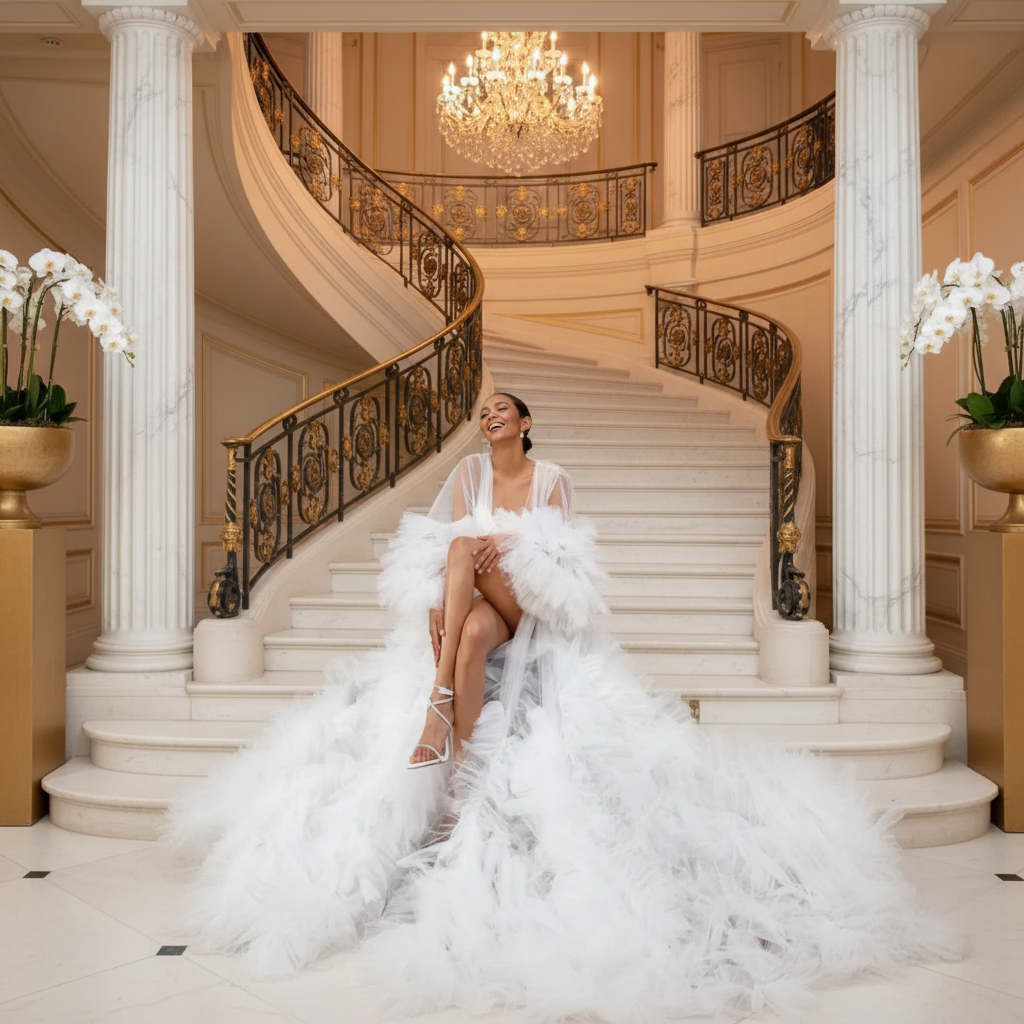 👑 QUEEN BRIDAL GOWN — ROBE DE MARIÉE TULLE MANCHES PAPILLON