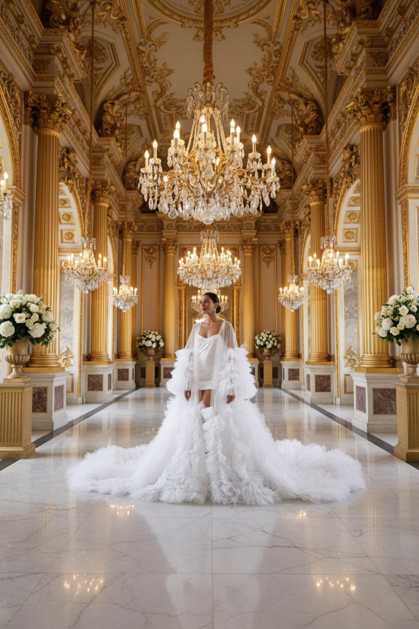 👑 QUEEN BRIDAL GOWN — ROBE DE MARIÉE TULLE MANCHES PAPILLON