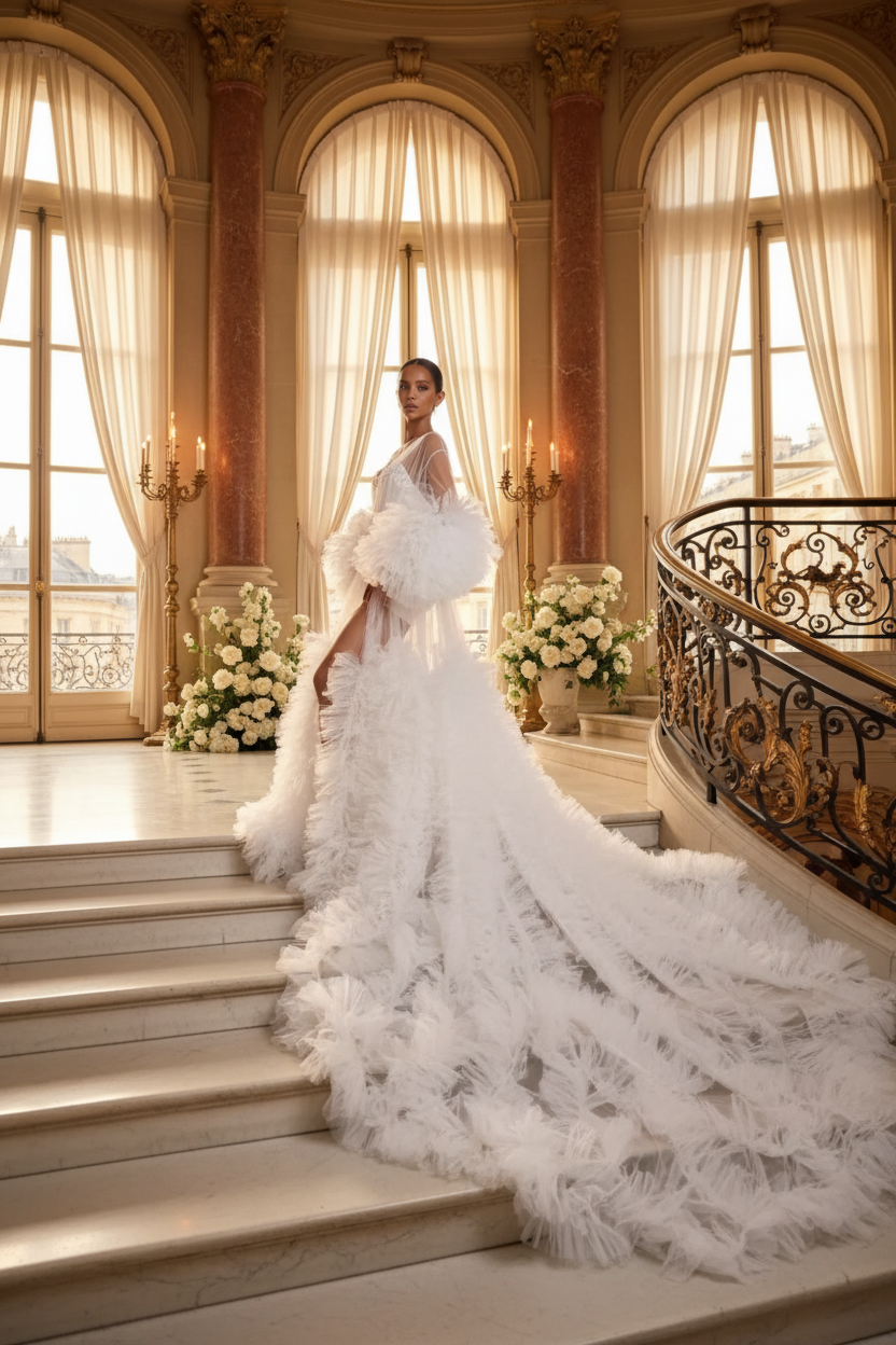 👑 QUEEN BRIDAL GOWN — ROBE DE MARIÉE TULLE MANCHES PAPILLON