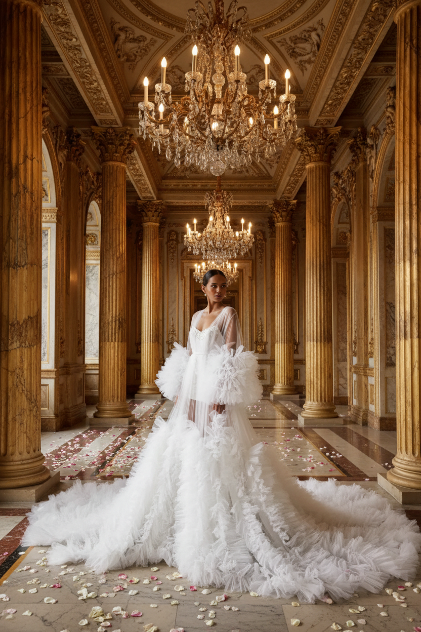 👑 QUEEN BRIDAL GOWN — ROBE DE MARIÉE TULLE MANCHES PAPILLON