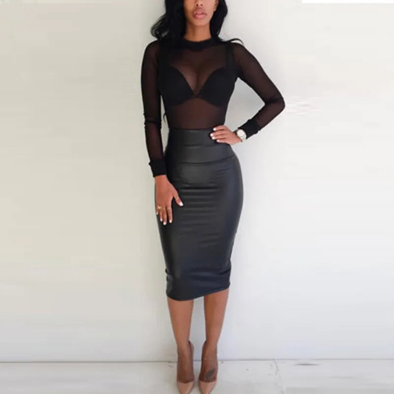 👑 QUEEN MESH TURTLENECK TOP — HAUT TRANSPARENT COL ROULÉ MAILLE SLIM MANCHES LONGUES