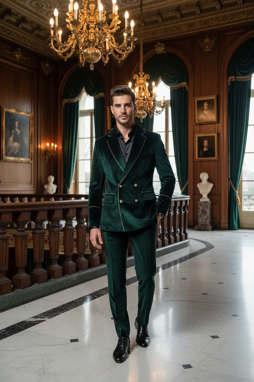 👑 KING VELOURS LISERET OR — COSTUME DOUBLE BOUTONNAGE