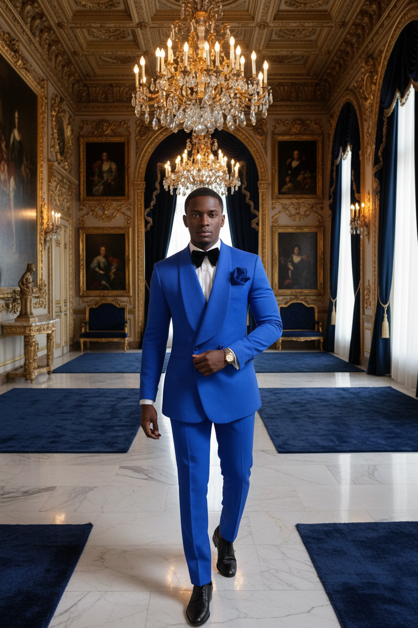 👑 KING WHITE PATTERN — SMOKING MARIÉ BLANC MOTIF REVERS CHÂLE 2 PIÈCES ÉDITIONRUNWAY EDITION