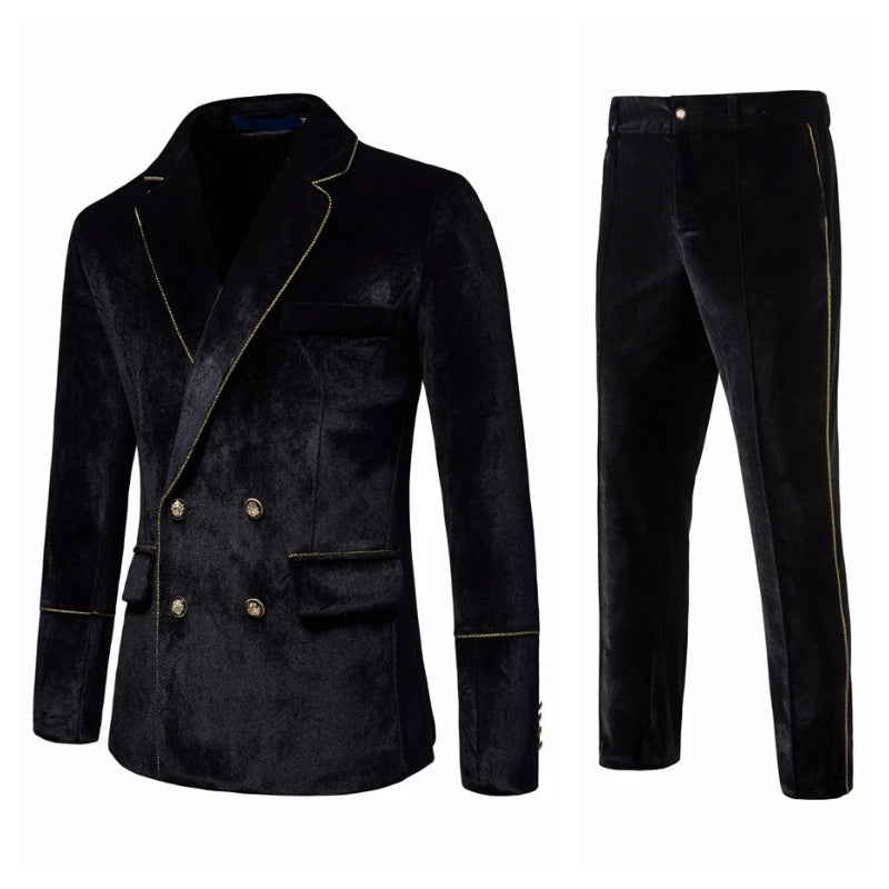 👑 KING VELOURS LISERET OR — COSTUME DOUBLE BOUTONNAGE