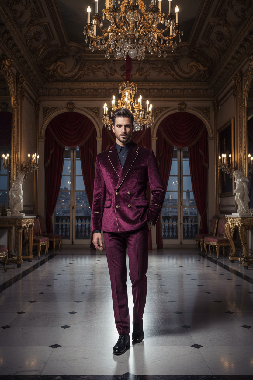 👑 KING VELOURS LISERET OR — COSTUME DOUBLE BOUTONNAGE