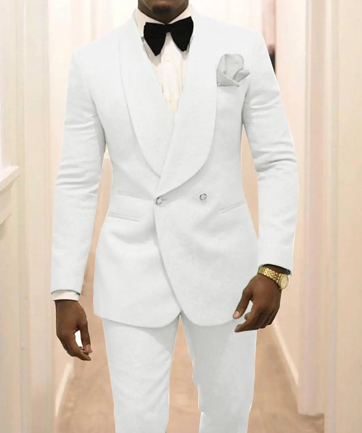 👑 KING WHITE PATTERN — SMOKING MARIÉ BLANC MOTIF REVERS CHÂLE 2 PIÈCES ÉDITIONRUNWAY EDITION
