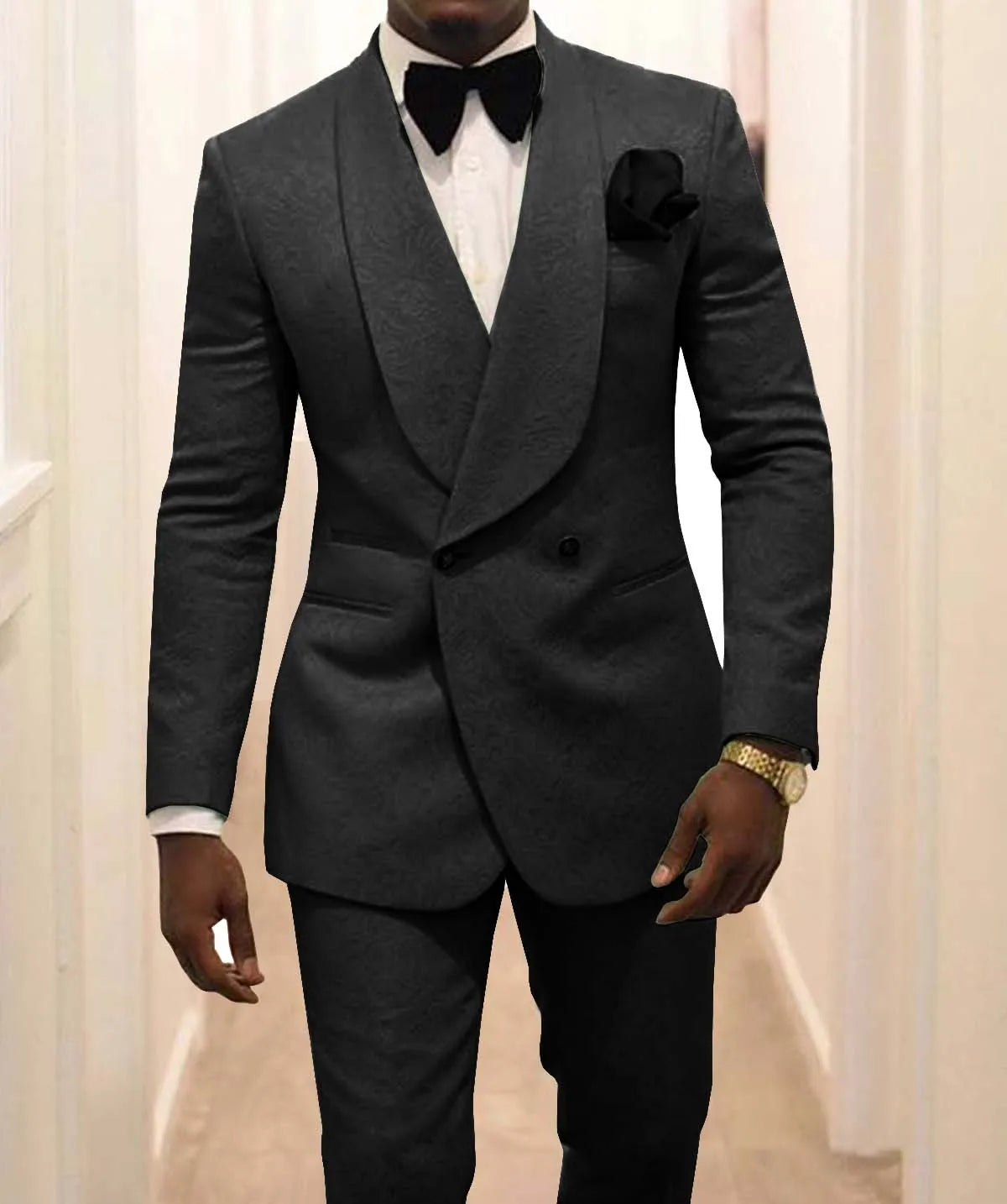 👑 KING WHITE PATTERN — SMOKING MARIÉ BLANC MOTIF REVERS CHÂLE 2 PIÈCES ÉDITIONRUNWAY EDITION