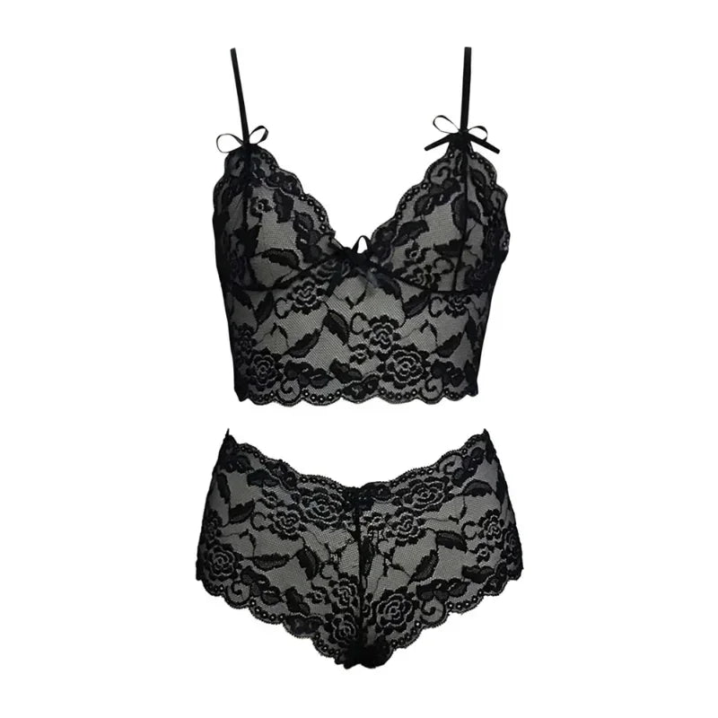 👑 QUEEN LACE FLORAL INTIMATES — ENSEMBLE LINGERIE DENTELLE FLORALE 2 PIÈCES NŒUD SIGNATURE