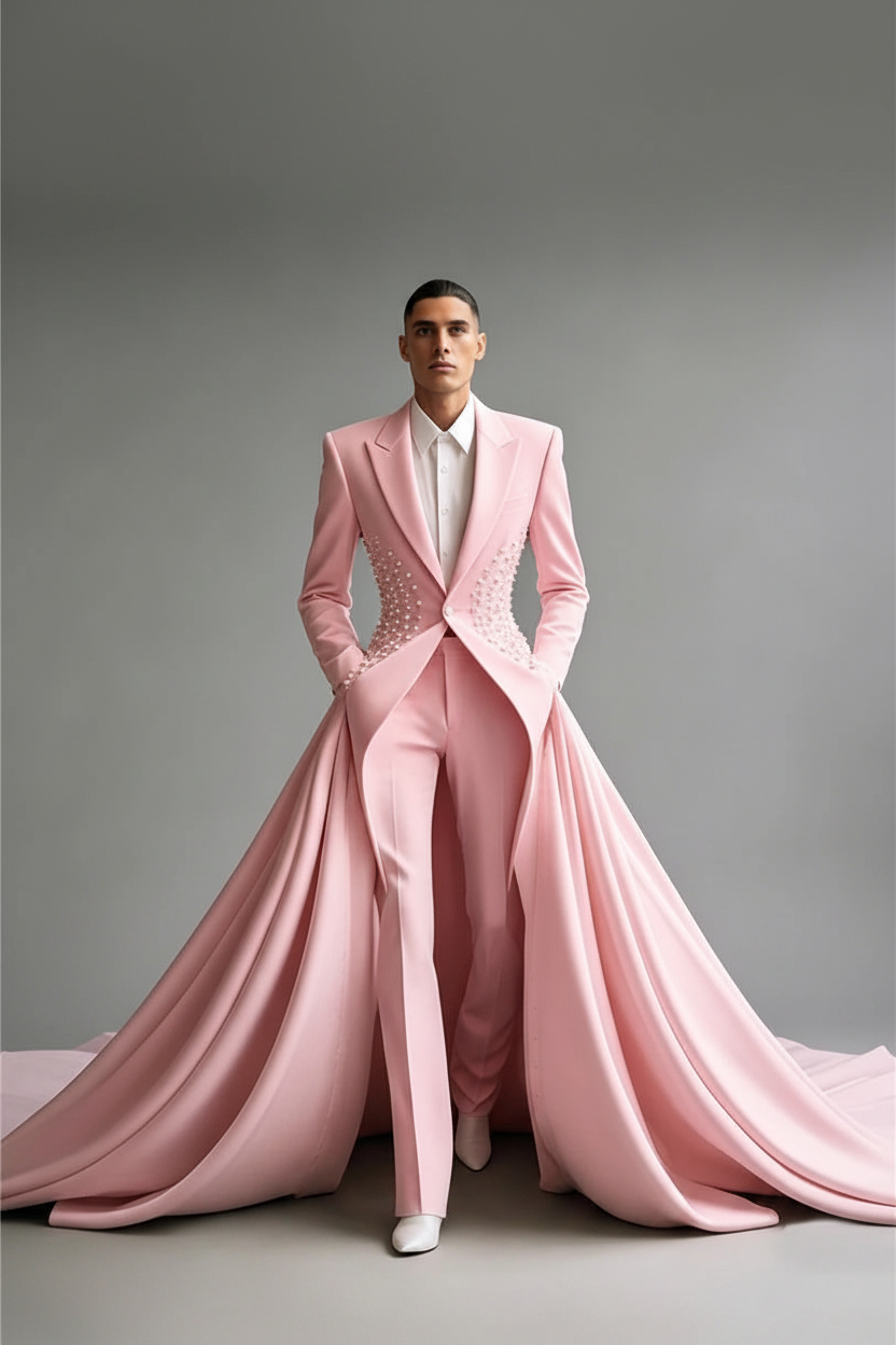 👑 KING PRESTIGE TUXEDO — COSTUME MARIAGE VESTE PERLÉE & CAPE LONGUE