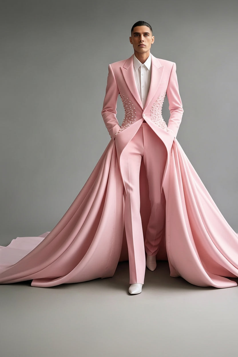 👑 KING PRESTIGE TUXEDO — COSTUME MARIAGE VESTE PERLÉE & CAPE LONGUE