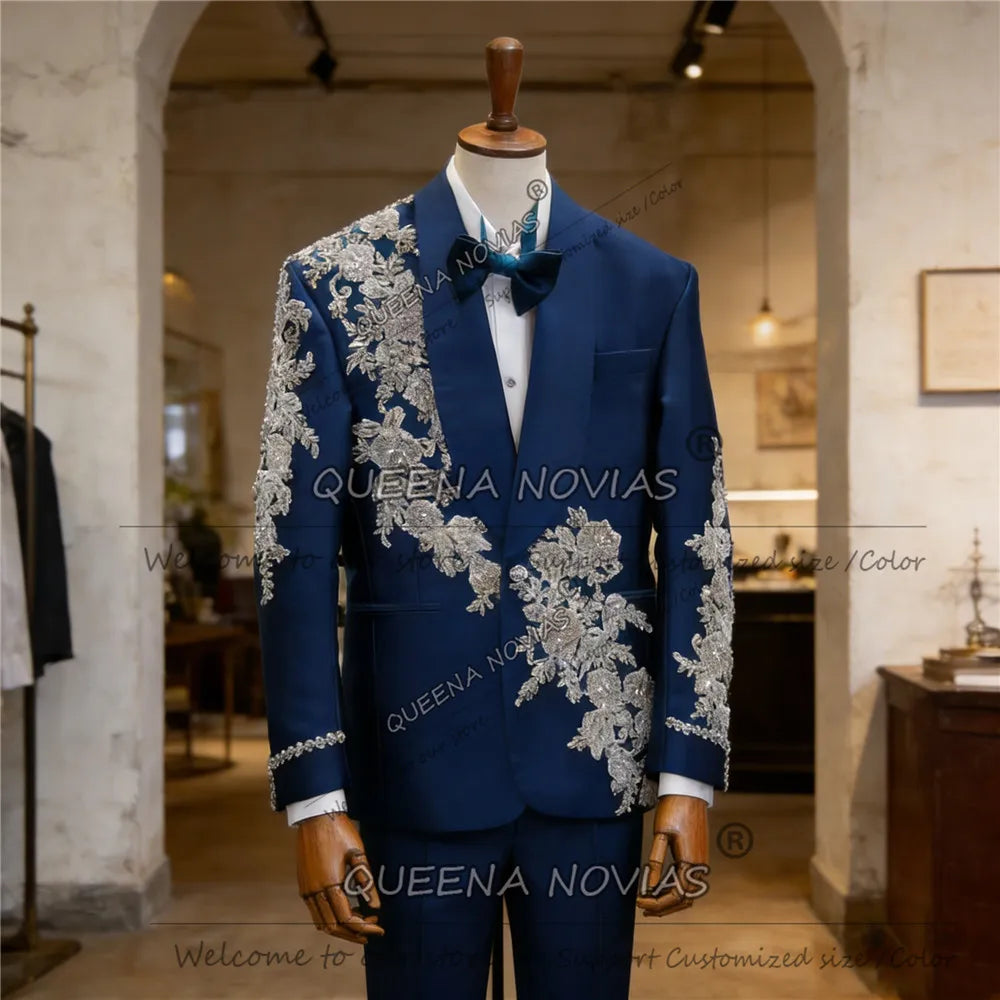 👑 KING CRYSTAL TUXEDO — COSTUME 2 PIÈCES COUTURE CRISTAUX & BRODERIES SUR MESURE