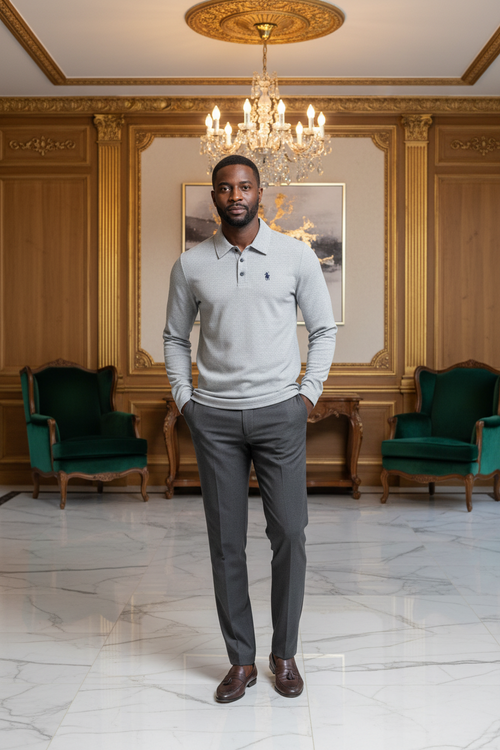 👑 KING POLO BRODÉ — POLO HOMME MANCHES LONGUES COUTURE PREMIUM