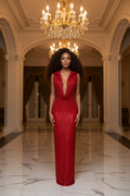 👑 QUEEN SEQUIN DRESS — ROBE LONGUE SEQUINS COL V PROFOND