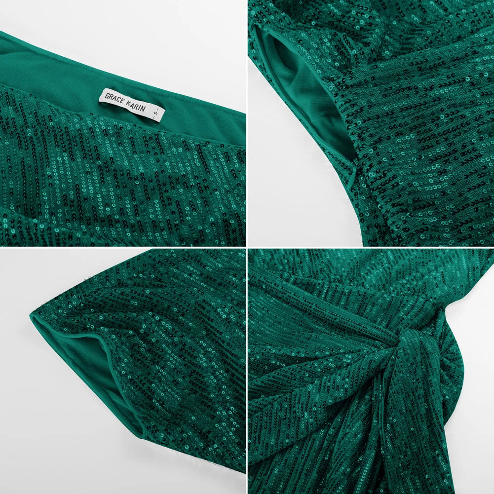 👑 QUEEN SEQUINS ASYMÉTRIQUE — ROBE BODYCON UNE ÉPAULE
