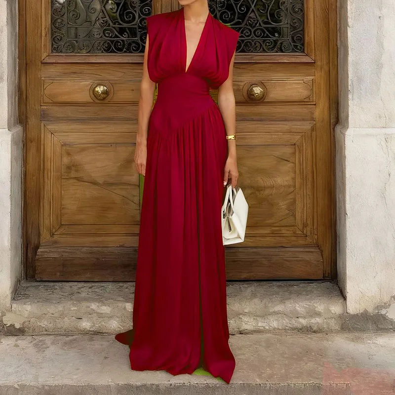 👑 QUEEN BROCADE V — ROBE SANS MANCHES BROCARD COL V AJOURÉ COUTURE