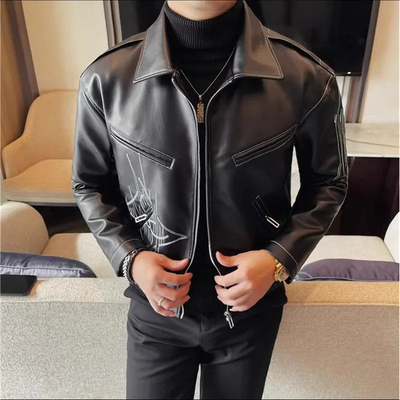 👑 KING EMBROIDERED LEATHER JACKET — VESTE CUIR BRODÉE PREMIUM HOMME
