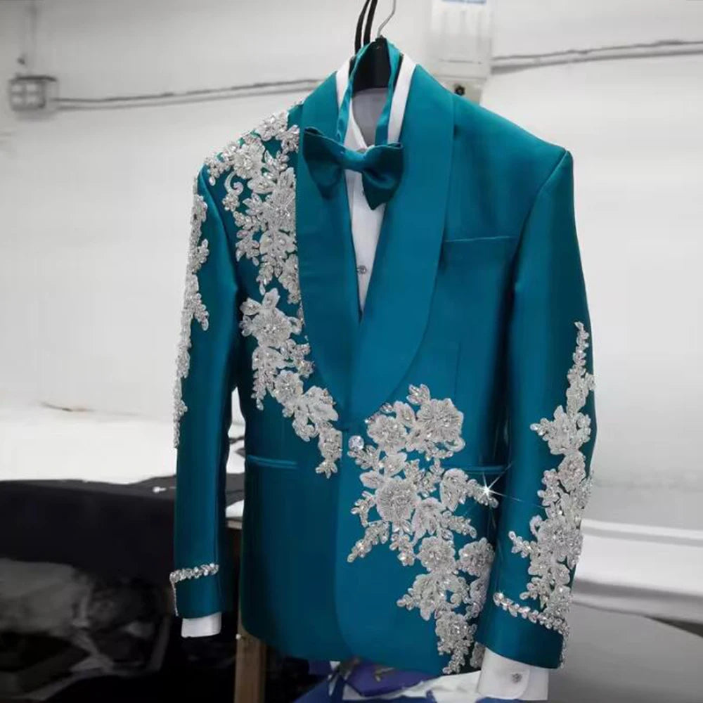 👑 KING CRYSTAL TUXEDO — COSTUME 2 PIÈCES COUTURE CRISTAUX & BRODERIES SUR MESURE