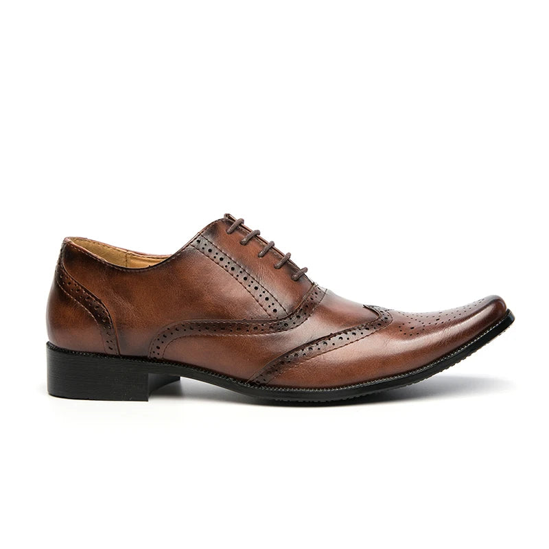 👑 Royal Brogue Wingtip – Oxford Noir & Marron