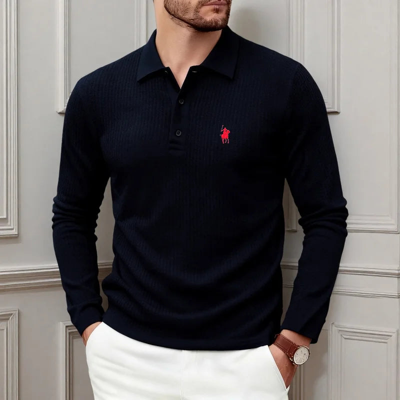 👑 KING POLO BRODÉ — POLO HOMME MANCHES LONGUES COUTURE PREMIUM