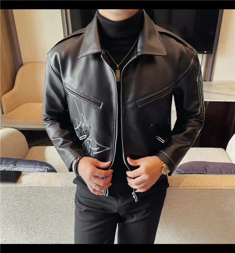 👑 KING EMBROIDERED LEATHER JACKET — VESTE CUIR BRODÉE PREMIUM HOMME