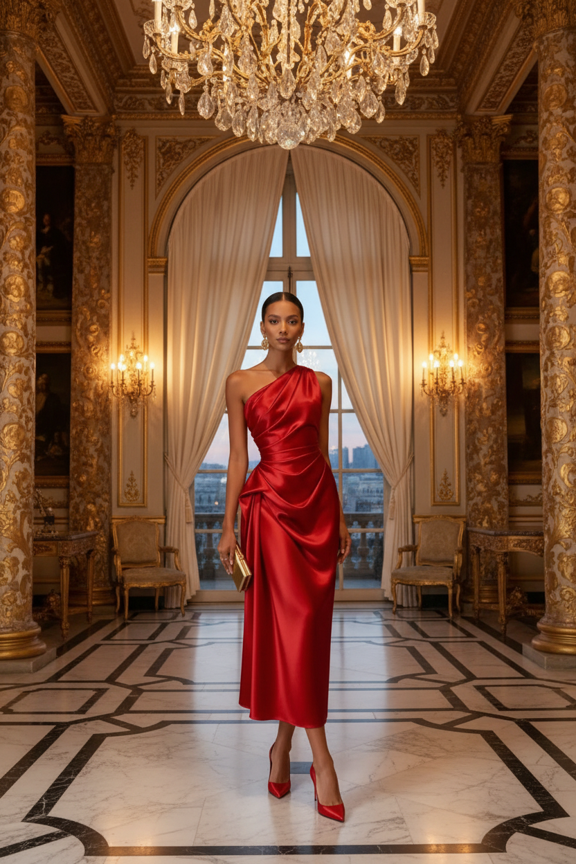 👑 QUEEN SATIN PLISSÉ — ROBE BANQUET SANS MANCHES RUNWAY EDITION