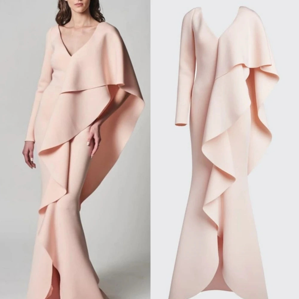 👑 QUEEN TIERED RUFFLE — LONGUE ROBE SHEATH VOLANTS DRAPÉS COL V SIGNATURE