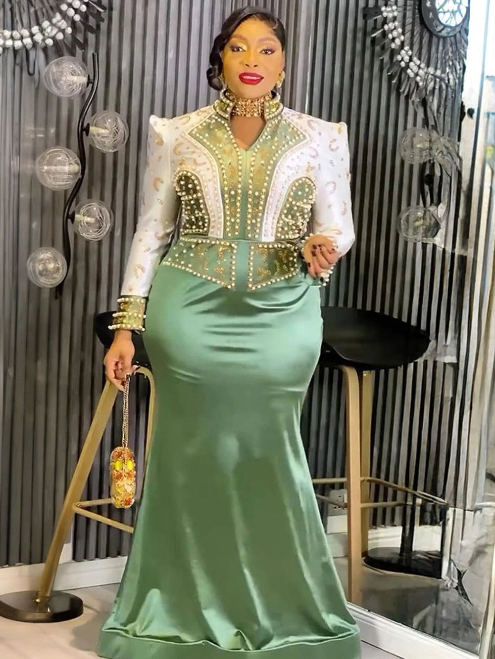 👑 QUEEN GOWN DIAMANTS — ROBE LONGUE DE SOIRÉE STRAS & DIAMANTS COUTURE