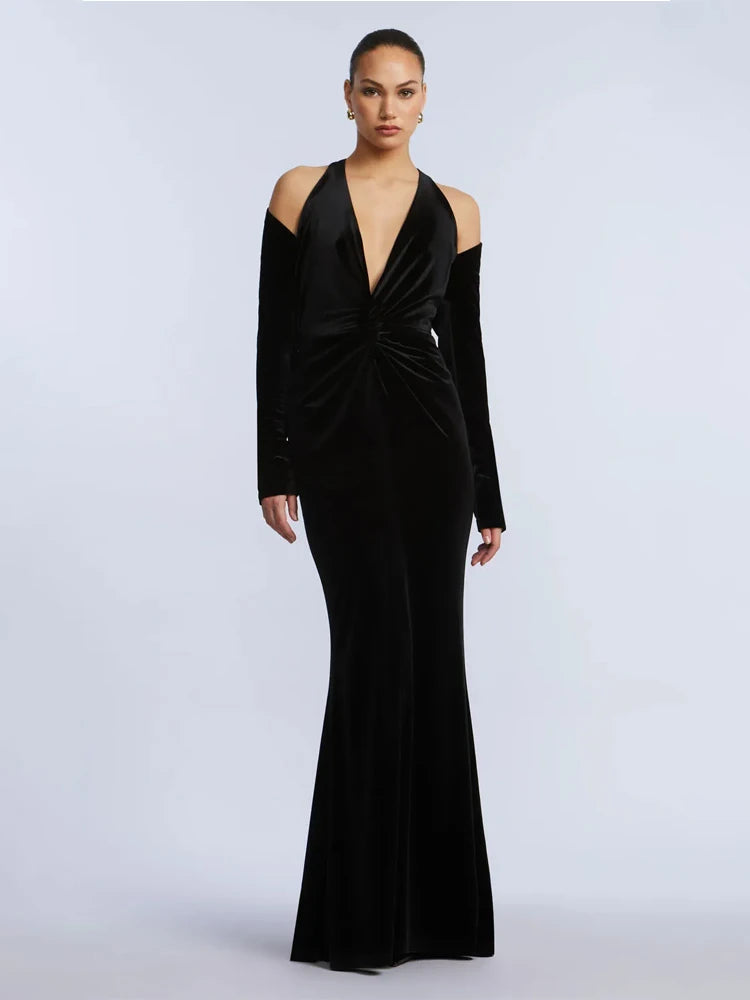 👑 QUEEN VELVET MERMAID — ROBE LONGUE VELOURS SIRÈNE COUTURE