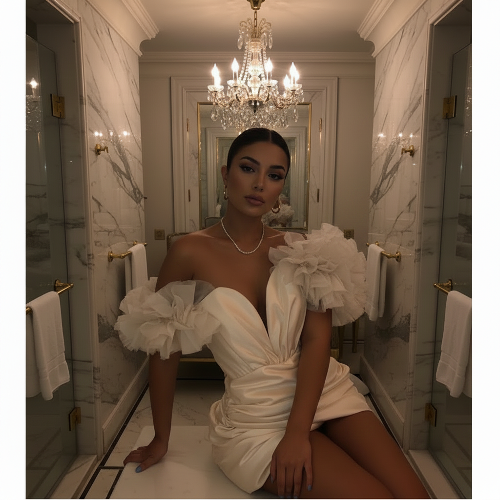 👑 QUEEN MINI — COL V ÉPAULE DÉNUDÉE PLISSÉE RUNWAY EDITION