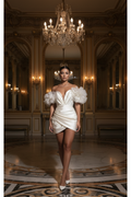 👑 QUEEN MINI — COL V ÉPAULE DÉNUDÉE PLISSÉE RUNWAY EDITION