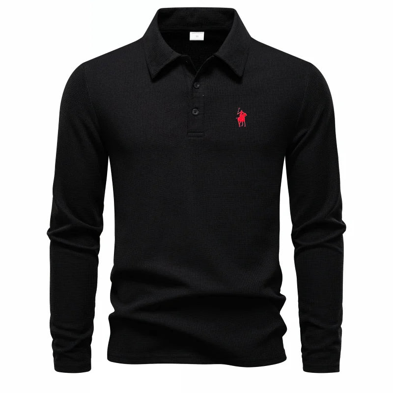👑 KING POLO BRODÉ — POLO HOMME MANCHES LONGUES COUTURE PREMIUM