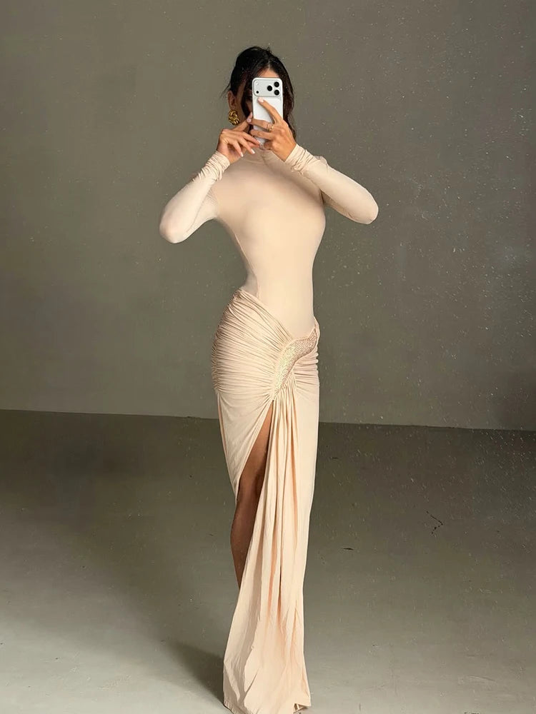👑 QUEEN COL ROULÉ FRUCHÉ — ROBE LONGUE COL ROULÉ & RUCHÉS SIGNATURE