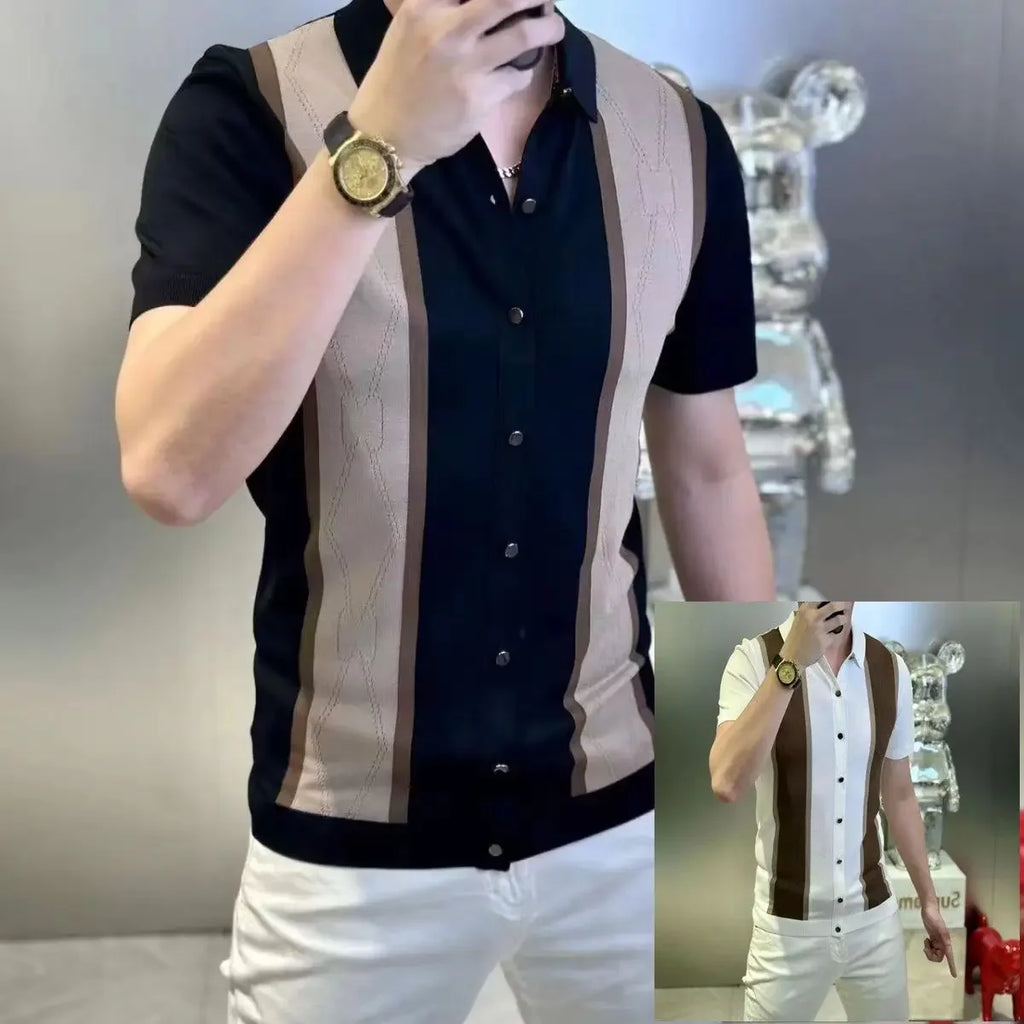 👑 KING COLORBLOCK SHIRT — CHEMISE SLIM FIT BICOLORE MANCHES COURTES BUSINESS