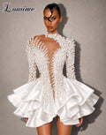 👑 QUEEN WHITE MINI — ROBE COCKTAIL COURTE BLANCHE MANCHES LONGUES FÊTE