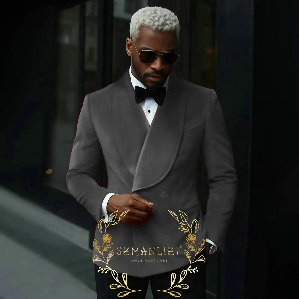 👑 King Velours Gris – Double Boutonnage Prestige