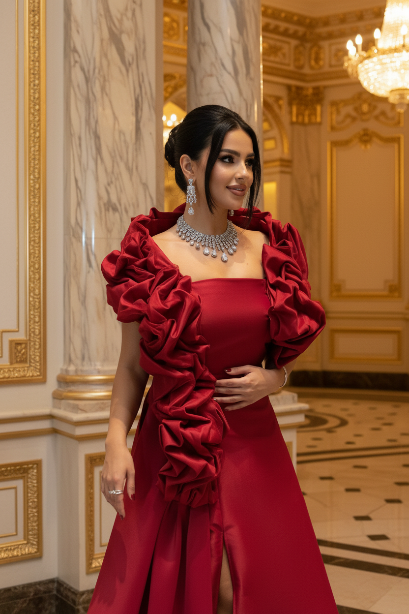 👑 QUEEN PRESTIGE — ROBE SATIN COL CARRÉ LONGUE