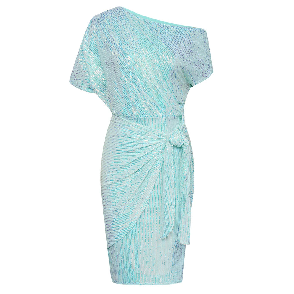 👑 QUEEN SEQUINS ASYMÉTRIQUE — ROBE BODYCON UNE ÉPAULE
