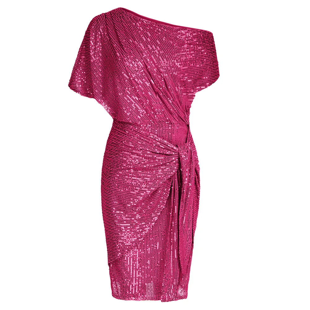 👑 QUEEN SEQUINS ASYMÉTRIQUE — ROBE BODYCON UNE ÉPAULE