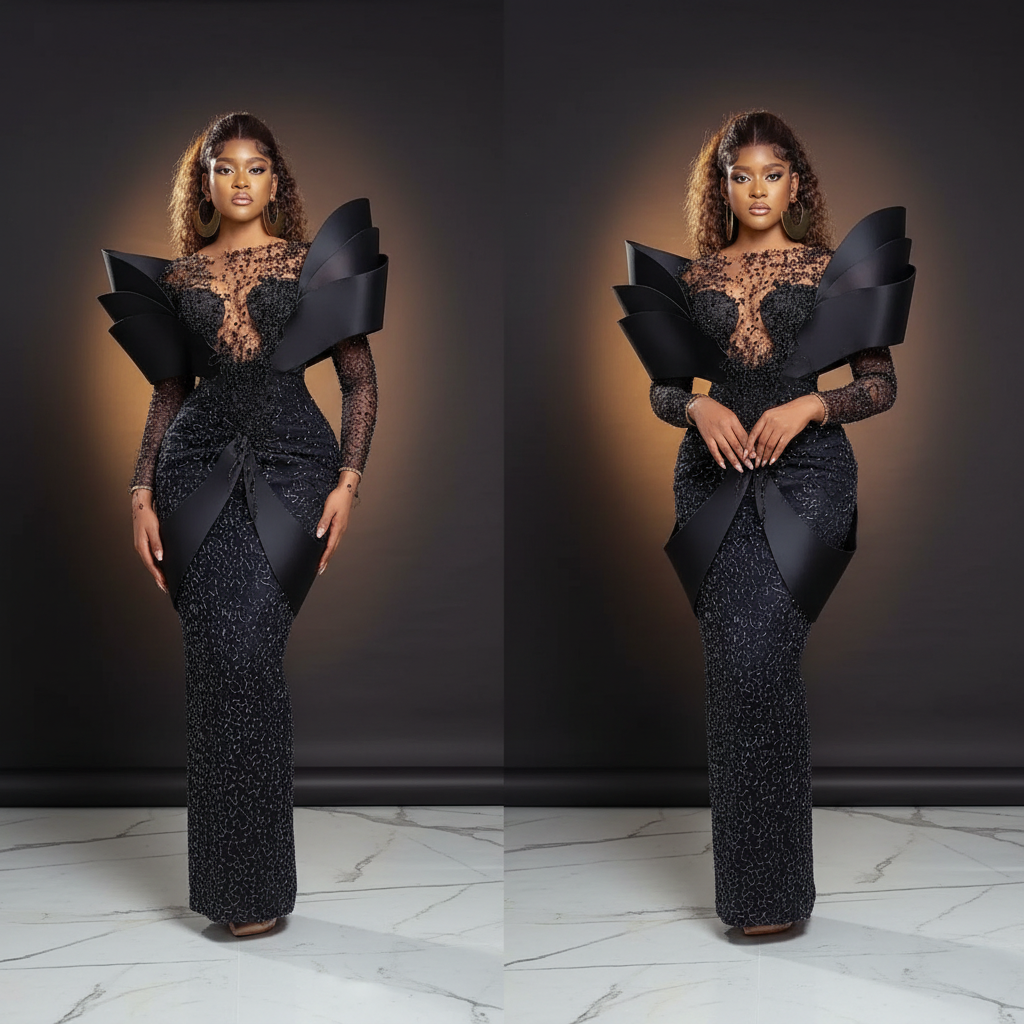 👑 QUEEN LACE NOIR — ROBE SIRÈNE DENTELLE NOIRE BRIDAL COUTURE