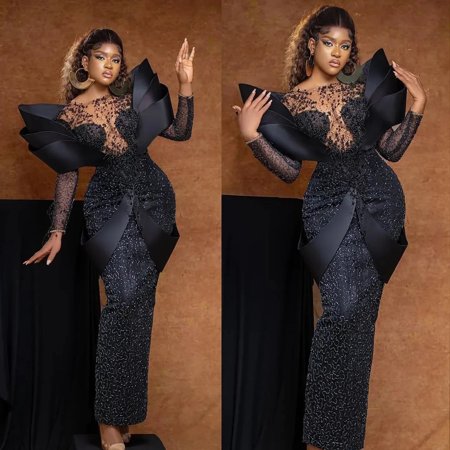 👑 QUEEN LACE NOIR — ROBE SIRÈNE DENTELLE NOIRE BRIDAL COUTURE