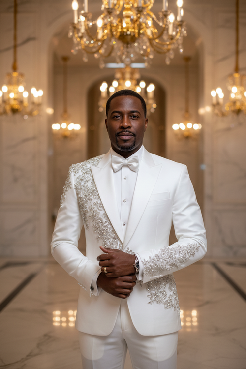 👑 KING CRYSTAL SUIT — COSTUME 2 PIÈCES COUTURE CRISTAUX & BRODERIES MARIAGE