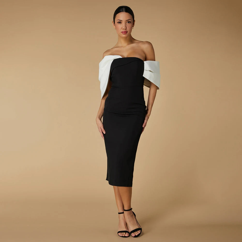 👑 QUEEN OFF SHOULDER — ROBE MIDI COLONNE SIGNATURE