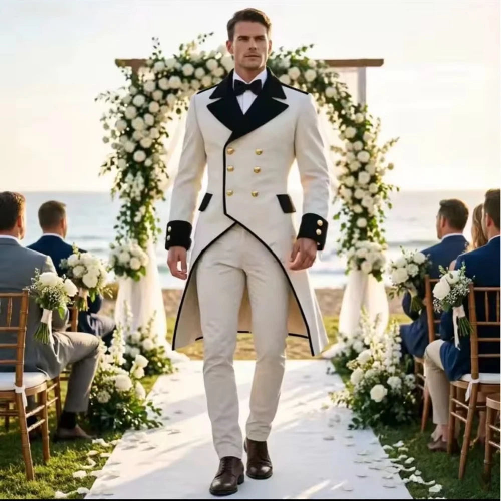 👑 KING DOUBLE PRESTIGE — SMOKING MARIAGE LUXE BLAZER LONG CROISÉ 2 PIÈCES