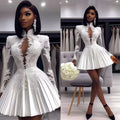 👑 QUEEN PEARL GALA — MINI ROBE PERLÉE APPLIQUÉS MANCHES LONGUES LIGNE A MULTI-NIVEAUX