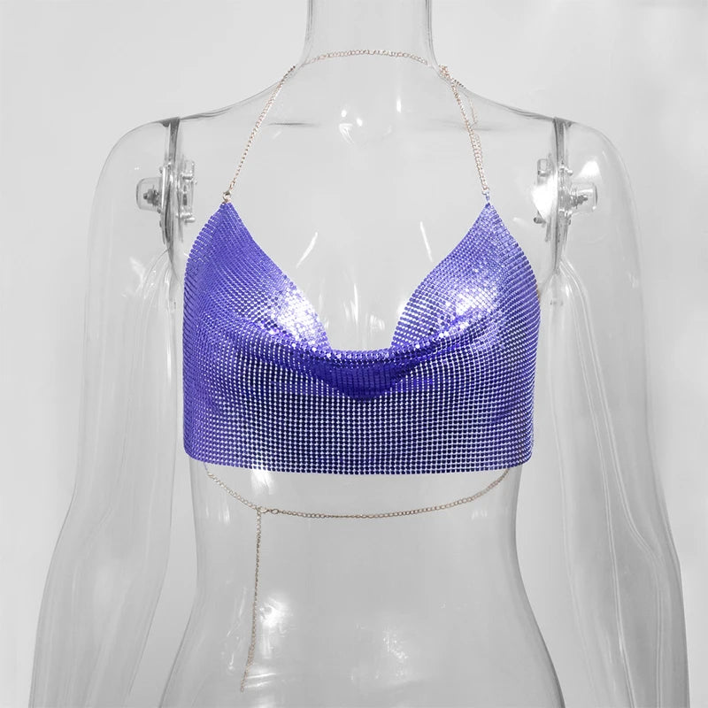 👑 QUEEN METAL — CROP TOP HALTER CORSET GLITTER