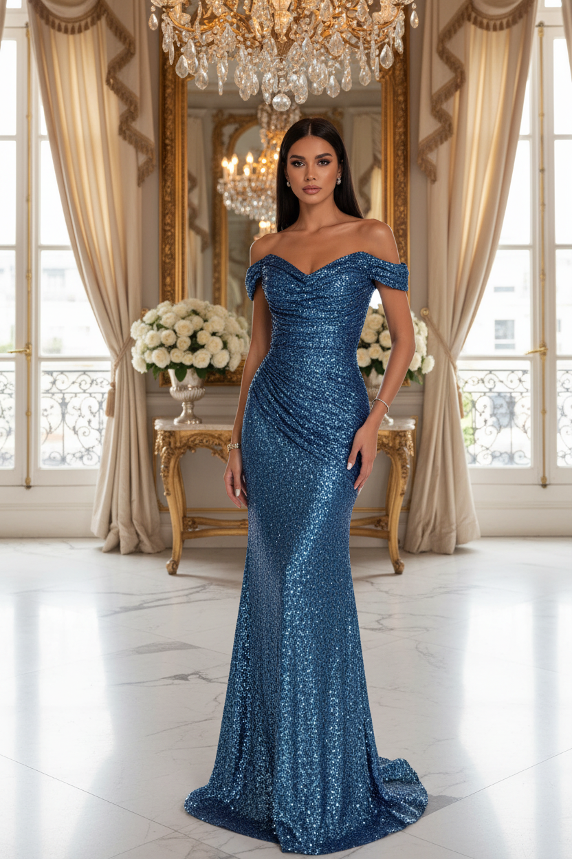 👑 QUEEN SEQUIN MAXI DRESS — ROBE LONGUE PAILLETTES COL BATEAU FENTE