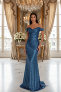 👑 QUEEN SEQUIN MAXI DRESS — ROBE LONGUE PAILLETTES COL BATEAU FENTE