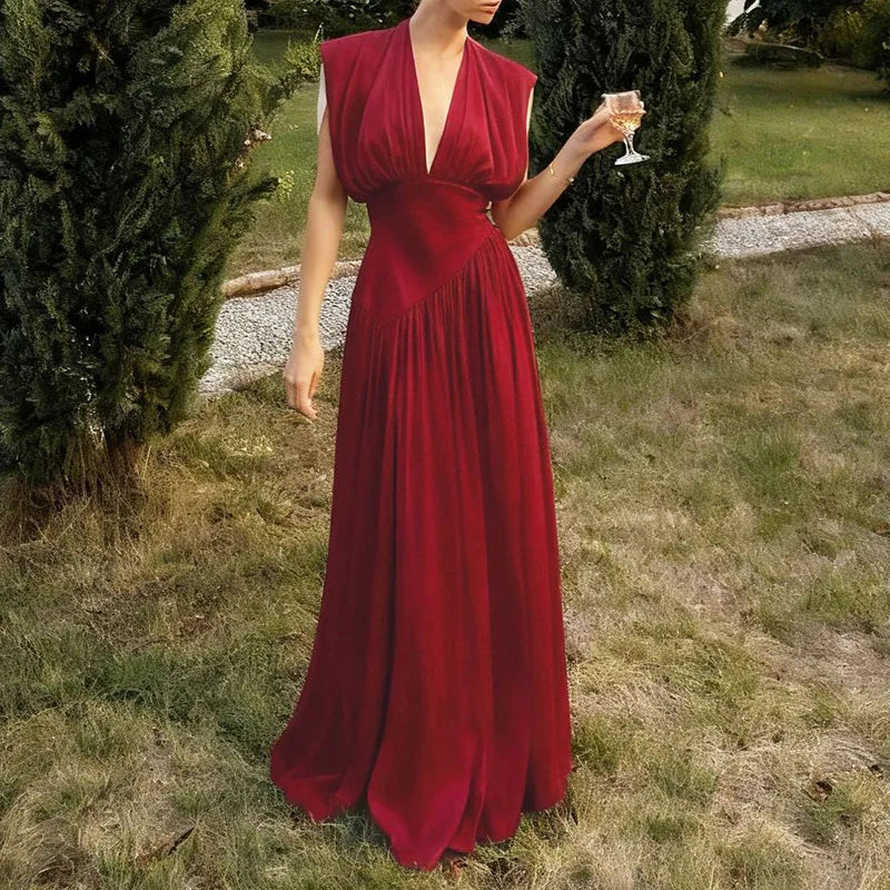 👑 QUEEN BROCADE V — ROBE SANS MANCHES BROCARD COL V AJOURÉ COUTURE