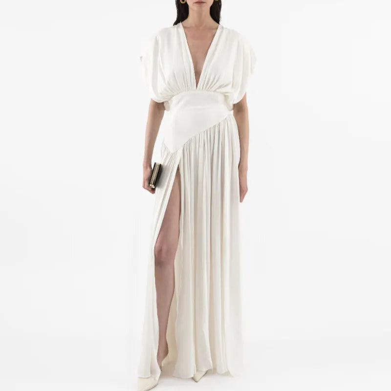 👑 QUEEN BROCADE V — ROBE SANS MANCHES BROCARD COL V AJOURÉ COUTURE