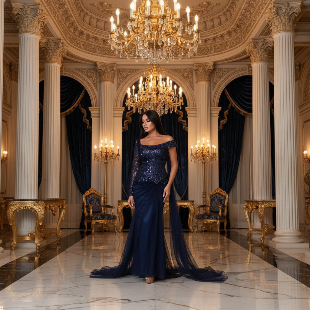 👑 Queen Sequins Trompette – Robe Midi Glamour